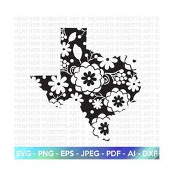 Floral Texas SVG, Texas Svg, Texas Clipart, Texas Silhouette, Texas Shape svg, Texas Design Svg, Cut File Cricut, Silhouette