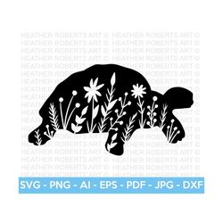Floral Turtle SVG, Tortoise SVG, Floral Animal SVG, Floral Tortoise svg, Turtle Lover svg, Mandala svg, Flourish svg, Cut File Cricut