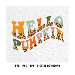 Hello pumpkin leopard print SVG/PNG/EPS - Autumn svg/png  - Positive svg - Retro cozy shirt svg/png - Svg for fall tshir