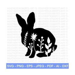 Floral Rabbit SVG, Floral Bunny SVG, Flowers svg, Wildflowers svg, Cute Rabbit svg, Bunny svg, Rabbit svg, Easter SVG, Cut File Cricut