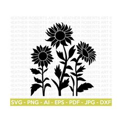 Sunflowers Silhouette SVG, Sunflower SVG, Floral SVG, Flowers Silhouette, Flowers svg, Flowers Clipart, Cricut Cut File, Silhouette