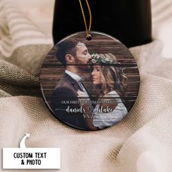Our First Christmas Married Ornament, Personalized Photo Ornament, Wedding Gift