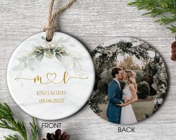 personalized engagement ornament, engaged christmas ornament, ceramic photo ornament