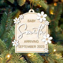 baby announcement ornament, wooden personalized baby name christmas ornament, pregnancy announcement
