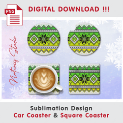 Christmas Knitted Pattern - Sublimation Waterslade Pattern - Car Coaster Design - Digital Download