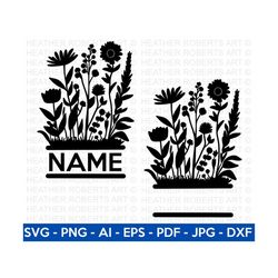 Floral Split Monogram Svg, Floral SVG, Flowers SVG, Garden SVG, Silhouette, Floral Border Svg, Wildflowers svg, Cricut Cut File, Silhouette