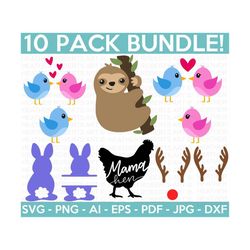 Cute Animals SVG Bundle, Love Birds SVG, Sloth SVG, Bunny svg, Mama hen svg, Deer svg, Bunny Split Frame svg, Cut File Cricut, Silhouette