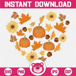 Love Fall Y'All PNG, Hart flowers leaves Hello Pumpkin Fall Vibes Peace Love Thanksgiving Family Sublimation design