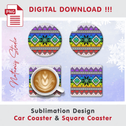 Christmas Knitted Pattern - Sublimation Waterslade Pattern - Car Coaster Design - Digital Download