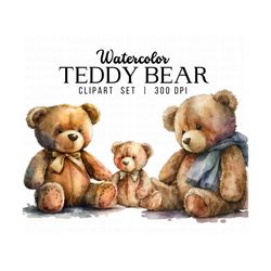 watercolor teddy bear clipart, teddy bear cute clip art, card making clipart, digital paper clipart,watercolor illustration,instant download