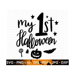 My 1st Halloween SVG, Halloween SVG, Pumpkin Svg, Ghost, Halloween Onesie SVG, Halloween Costume Svg, Hand lettered quotes, Cricut Cut Files