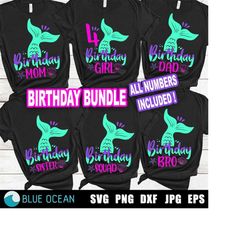 Mermaid Birthday Family Bundle SVG, Mermaid girl SVG, Mermaid birthday shirt, Mermaid tail