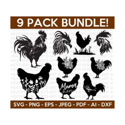 Chicken SVG Bundle, Chicken Svg, Rooster Svg, Farmhouse SVG, Floral Rooster Svg, Farmhouse Decor svg, Floral Chicken svg, Cut File Cricut