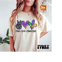 Mardi Gras Peace Love Shirt, Comfort Colors Saints Shirt, Fat Tuesday Shirt, Flower de luce Shirt, Louisiana Shirt, Sain