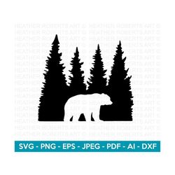 Bear in the Forest SVG, Bear Svg, Bear Silhouette SVG, Papa Bear svg, Mama Bear svg, Bear Clipart, Cut Files for Cricut, Silhouette