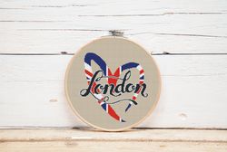 London cross stitch pattern United Kingdom British flag ornament English heart cross stitch Love Great Britain Digital