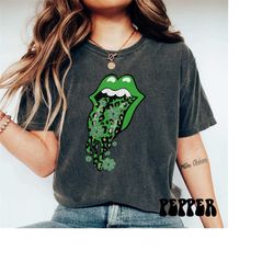 Shamrock Leopard Tongue St Patrick's Day T-Shirt, Comfort Colors Vintage St Patricks Day Shirt,Cute St Paddys Tee,Gift F
