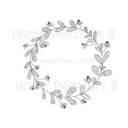 Hand Drawn Wreath SVG EPS, PNG, Instant Download, Doodle Wreath, Spring Flowers, Floral and Leaves Round Frame, Files for Cricut Silhouette