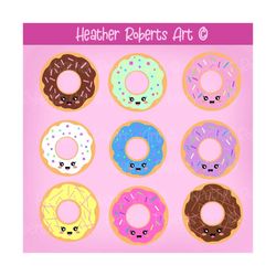 9 PACK Kawaii Donuts Cute Digital Clipart, Donut Clipart, Donut Graphics, Cute Kawaii Graphics, Kawaii Clip art, Instant Download