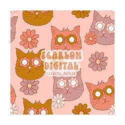 Cats Seamless Pattern-Retro Sublimation Digital Design Download-cool cat seamless pattern, cat mama seamless file, cat l