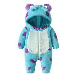 Toddler Baby Thicken Fleece Rompers Cartoon Animal Horn Hooded Jumpsuit Warm Kids Winter Outerwear Infant Playsuits