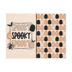 Spooky Pumpkin PNG and Seamless Pattern Bundle for Sublimation or Prints, Spooky season png, Halloween seamless pattern,