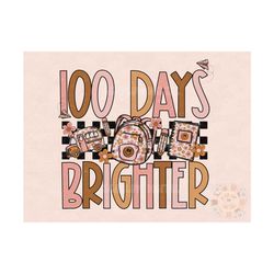 100 Days Brighter PNG-Floral School Girl Sublimation Digital Design Download-100 school days png, girl school png, 100 d