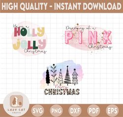 Merry Christmas png, Christmas Bundle PNG, Christmas Tree png, Dreaming Of Pink Christmas, Have A jolly Holly Christmas