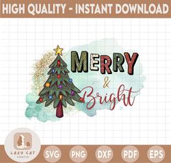 |Merry and Bright | Christmas Sublimation Design | Hand Drawn | PNG Digital Download | Multicolored Christmas Tree | Le