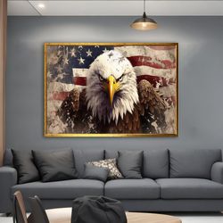 American Flag and American Eagle Canvas Painting, 4th of July Canvas Wall Art, Eagle Canvas print, America Eagle Flag Po