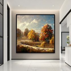 autumn landscape canvas,  nature wall art, yellowing trees art, forest landscape canvas print art, landscape painting