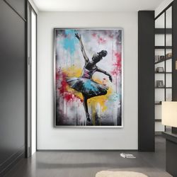 ballerina canvas, colorful ballerina girl painting,ballerina wall art,home decor, ballerina canvas print,ballerina girl