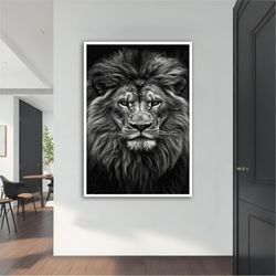 black lion canvas painting, black lion poster, black lion wall art, black lion art, home decor, animal wall art, wall de
