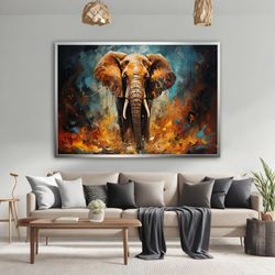 colorful elephant canvas painting, huge elephant wall art print on canvas,  wildlife elephant canvas print, abstract ani