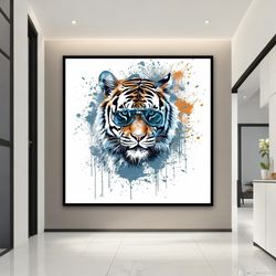 tiger canvas art, tiger with glasses painting, tiger with glasses wall art, tiger poster, tiger canvas print, animal art