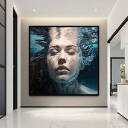 Woman Under Water Canvas Painting, Underwater Art, Woman Who Can't Breathe Wall Decor, Modern Woman art ,Woman In Pool W