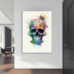 colorfull skull canvas, skeleton canvas painting, skull canvas decor , modern home decor, skull print on canvas, hallowe