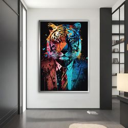 colourful tiger canvas painting, colourful tiger poster, colourful tiger wall art, colourful tiger art, animal canvas, h
