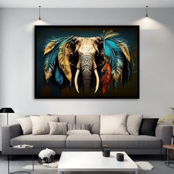 elephant canvas with feathered ears ,colorful elephant wall art, elephant lover gift, elephant canvas painting, colorful