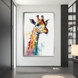 giraffe canvas painting, giraffe poster, giraffe wall art, giraffe art, home decor, animal wall art