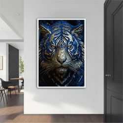 gold tiger canvas painting, gold tiger poster, gold tiger wall art, gold tiger art, animal canvas, home decor, wall deco