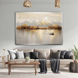 lake landscape painting, mountain and lake landspace wall art, calm lake print, landscape art print, vintage lake painti