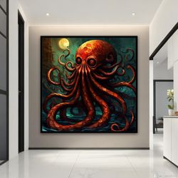octopus canvas painting, octopus wall art, octopus poster,  octopus canvas print, animal office art, sea life art