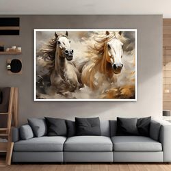 running horses canvas painting, horse  canvas, horse canvas wall art print ,black and white horses painting on canvas