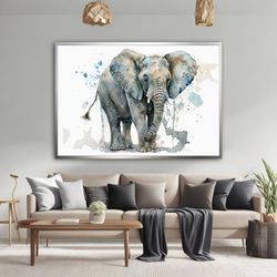 watercolor elephant canvas painting, blue tones elephant, elephant wall art canvas,  animal art, animal canvas painting