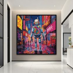 Colorful Graffiti Robot Canvas Art, Abstract Robot Grafitti Poster, Street Wall Art, Street Pop Art, Robot Graffiti Prin