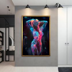 Colorful Sexy Woman Body Art, Nude Girl Wall Art, Sexy Young Woman Art, Sensual Girl Canvas, Erotic Canvas ,Home decor-1