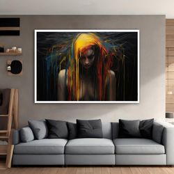 Colourful Nude Woman Canvas Painting, Girl Canvas with Paint Flowing on, Modern Woman Art, Colorful Girl Canvas Art