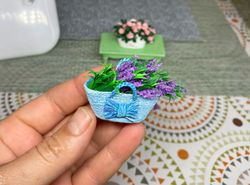 Basket with flowers for the dollhouse. 1:12.