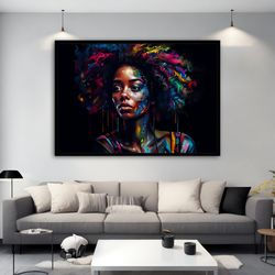 Beatiful Black Woman Canvas Painting, African Colorful Woman Canvas ,Ethnic Woman Wall Art,  African Woman Decor, Afro B